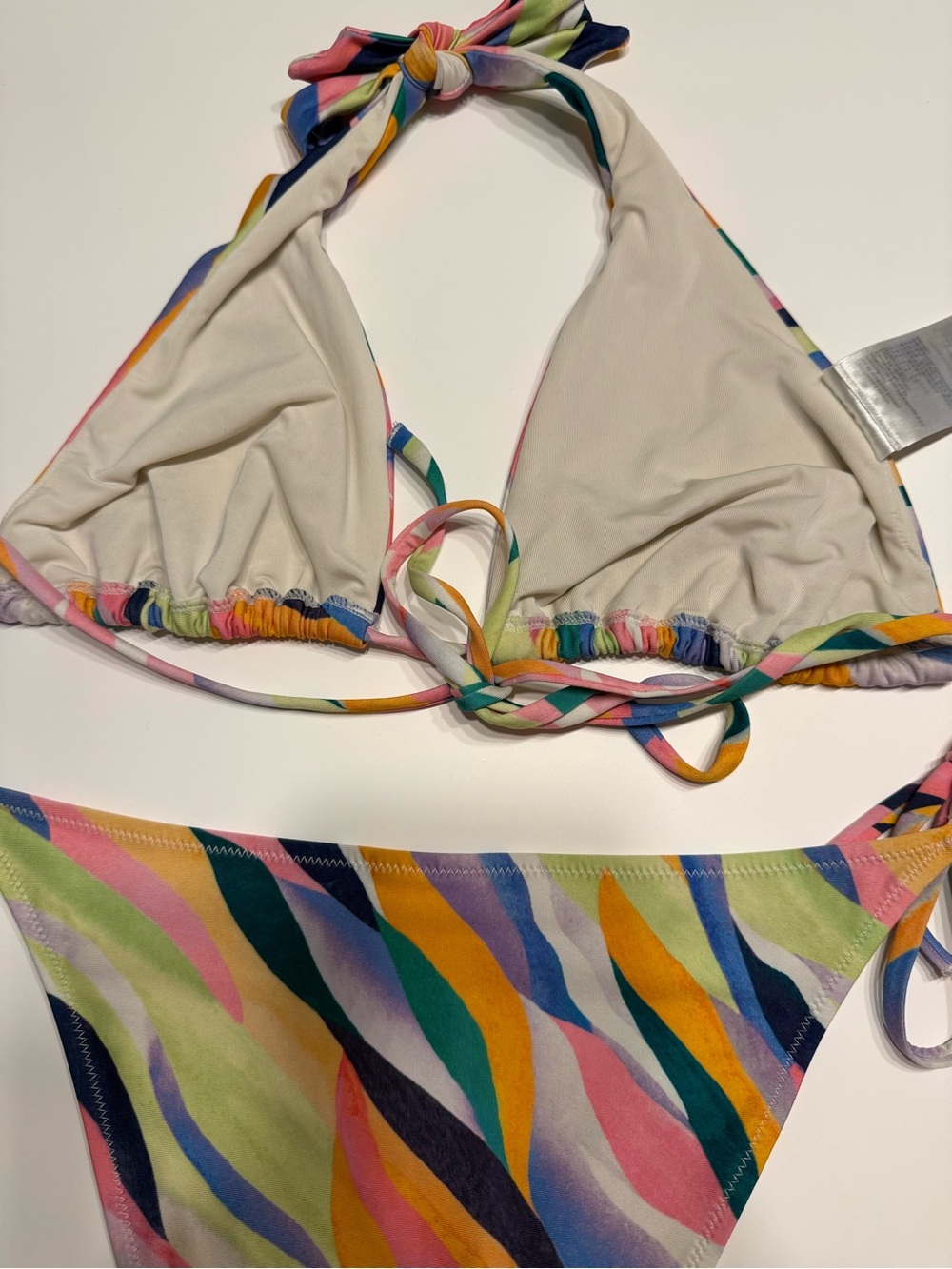 H&M x Kehlani Multicolor Wave Abstract Print String Bikini Set | Size 6 - Picture 8 of 11